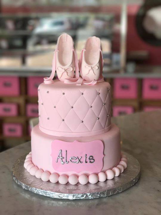 Two-tier pink ballet slipper birthday cake