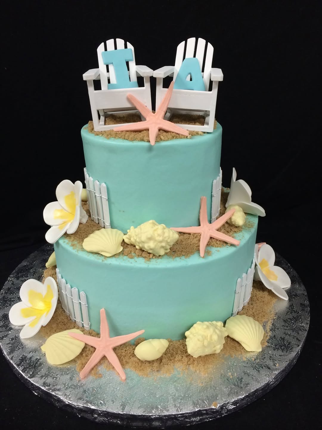 Tropical beach-themed Adirondack chair cake