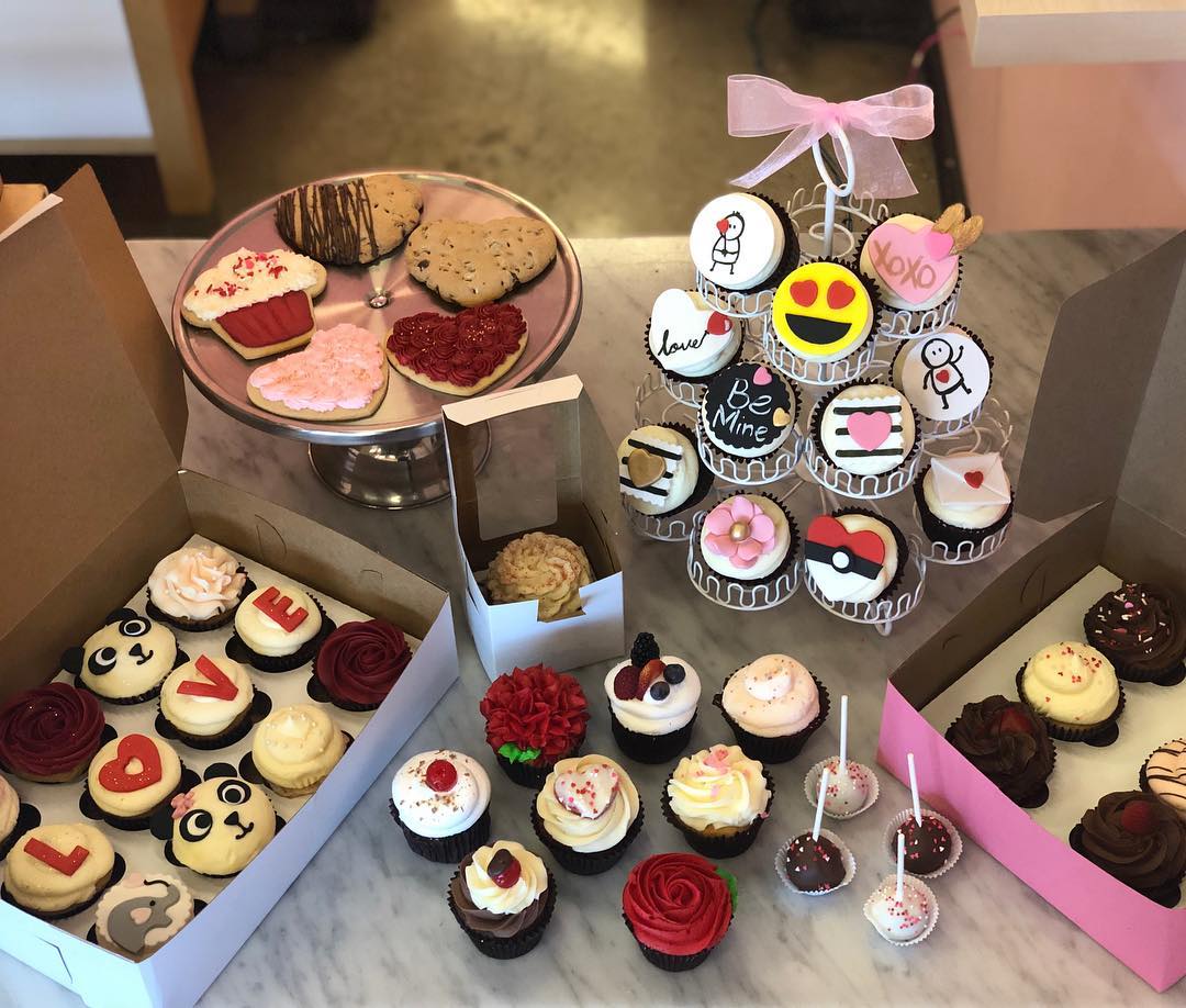 Valentine's Day spread — cupcakes, cookies & cake pops